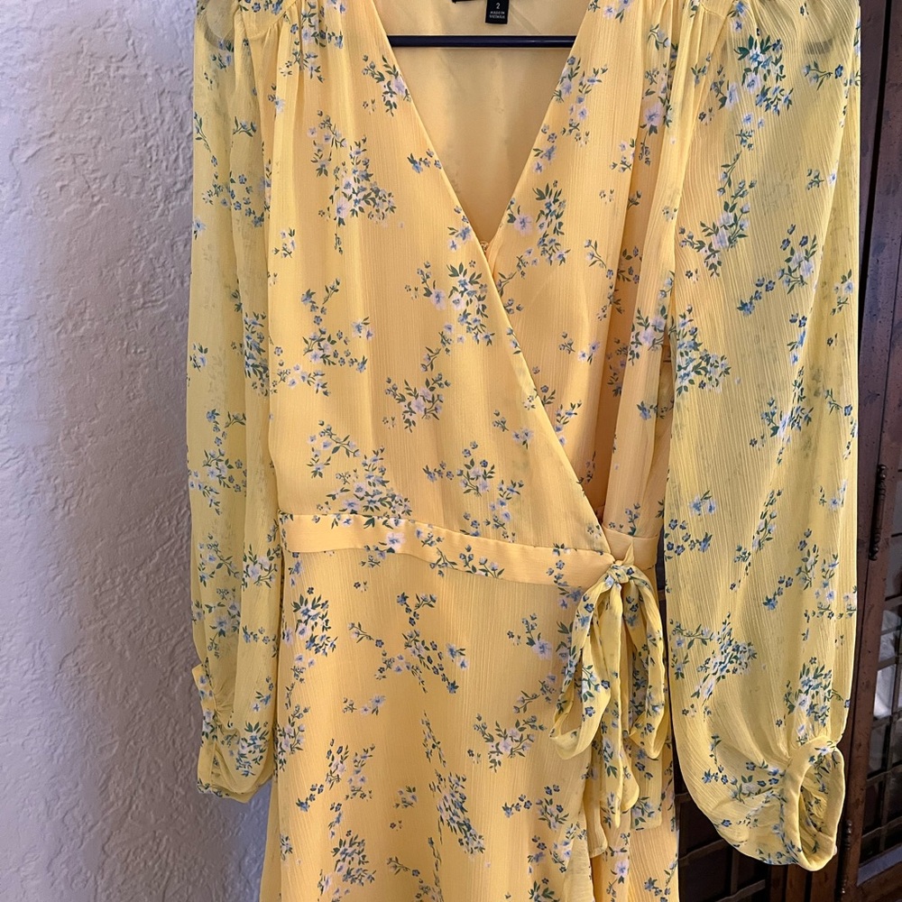 Banana Republic Yellow and Blue Floral Pattern Midi Ruffle Dress